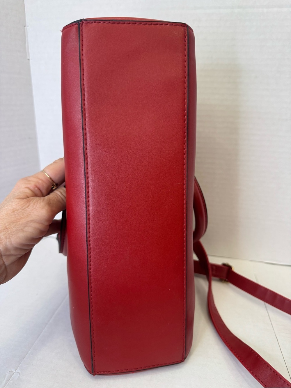 Christian Siriano Red Top-Handle Leather Satchel with Shoulder Strap - Picture 8 of 10